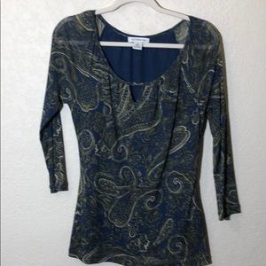 Liz Claiborne Small 3/4 Sheer sleeve navy/green